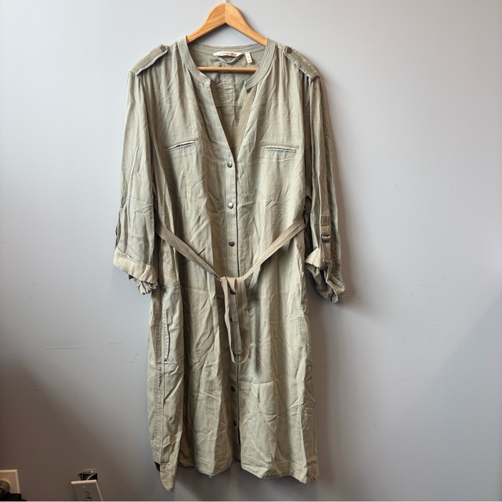 Soft Surroundings Sage Green Button-Front Utility Dress